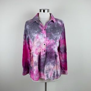 True Craft Pink Purple White Tie Dye Bohemian Long Sleeve Top Women Size 1X